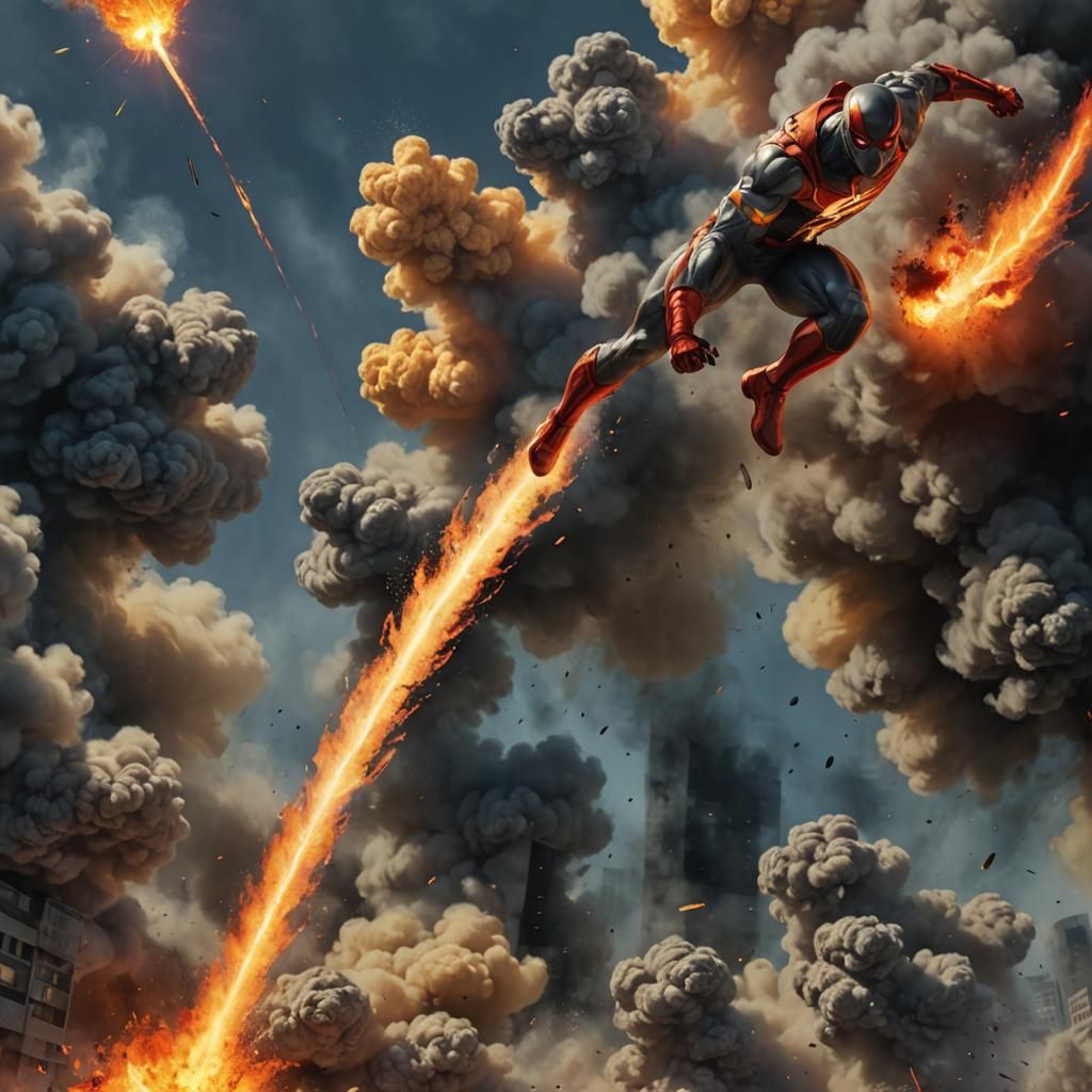 Superhero in Fiery Flight: Dynamic Comic Book Art