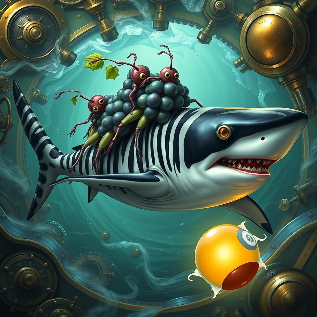 Grapes Ride Shark in Steampunk Spacecore Scene