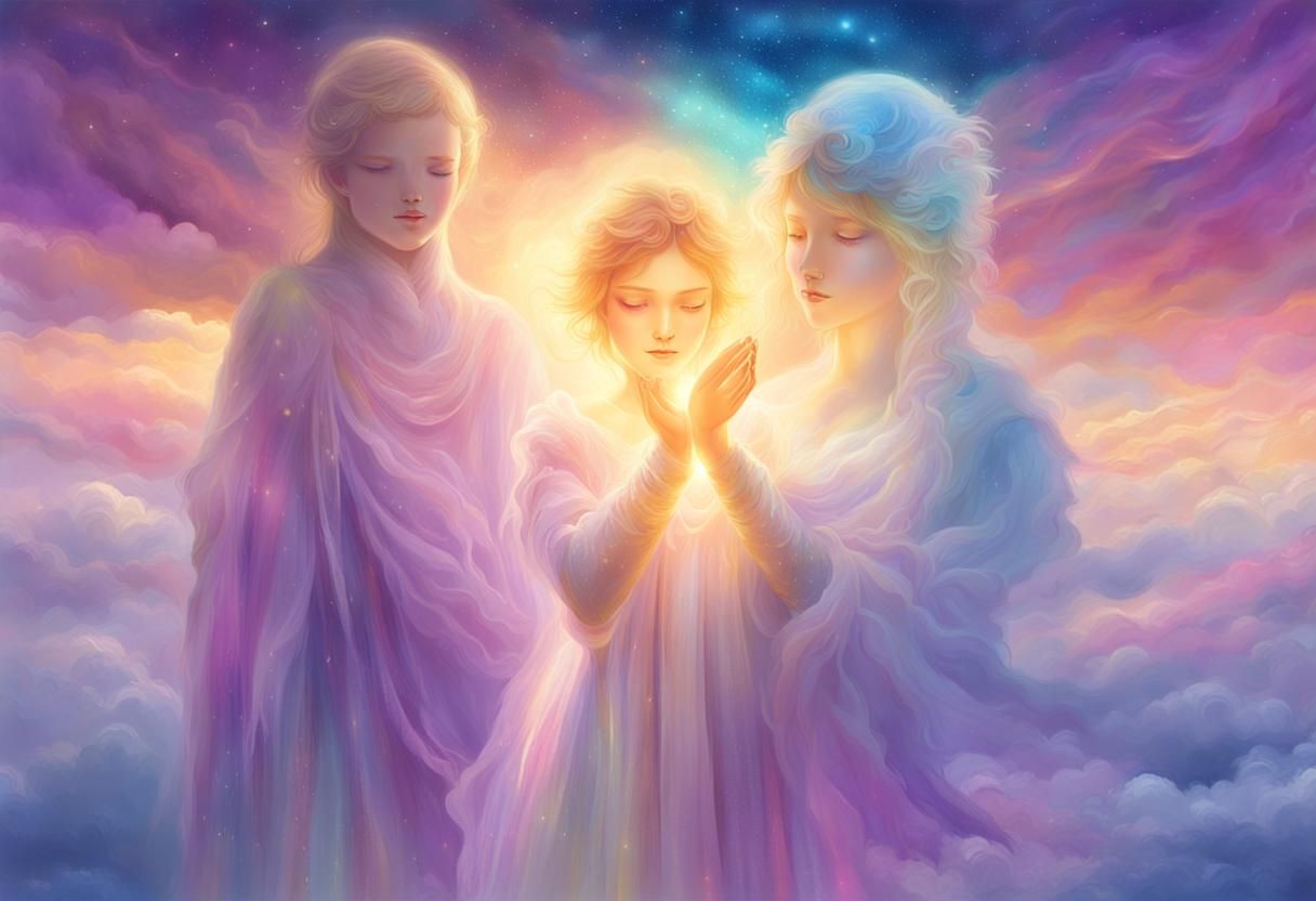 Ethereal Fantasy Art: Heavenly Figure Amidst Aurora