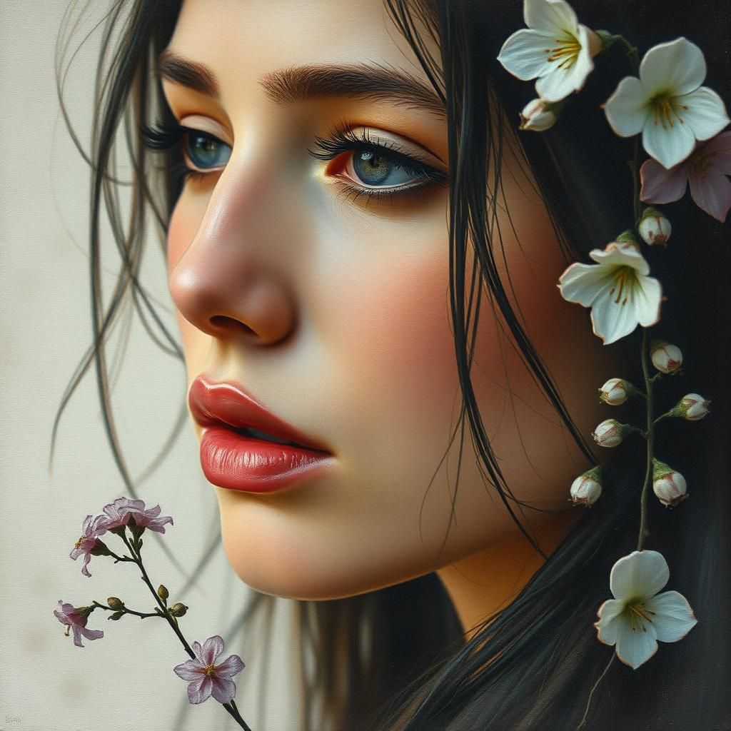 Ethereal Woman Portrait in Watercolor Style