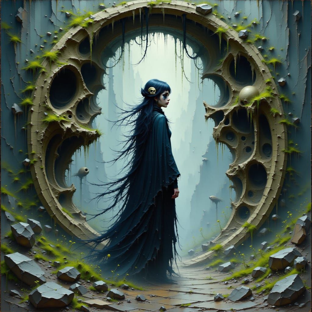 Mystical Shaman at Skull Stargate in Gothic Fantasy Style