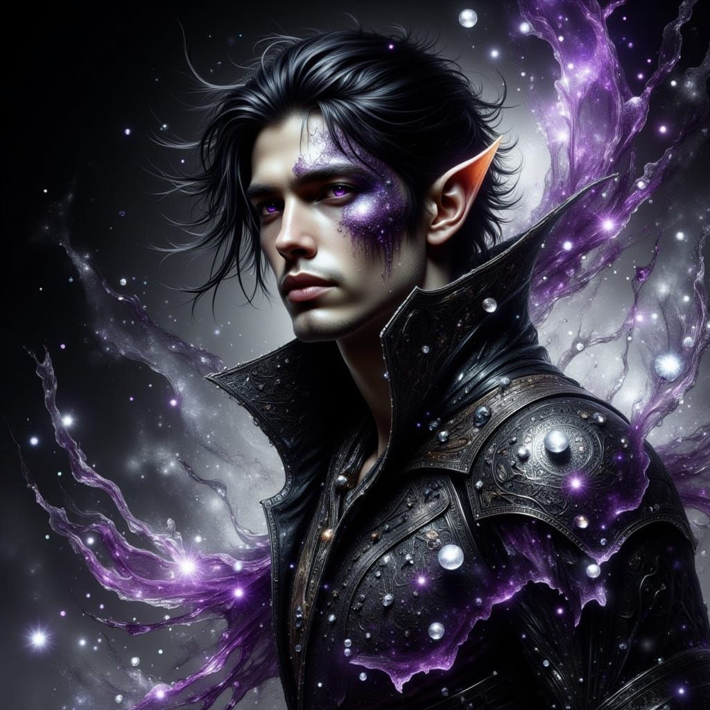 Dark Elf Warrior in Ethereal, Shimmering Armor