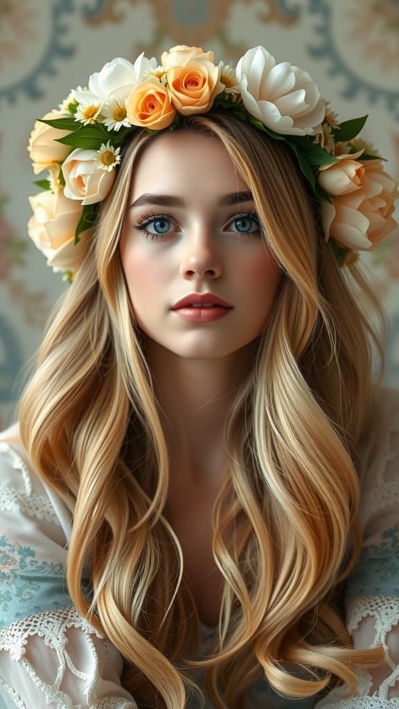 Ethereal Beauty in a Floral Wreath Portrait