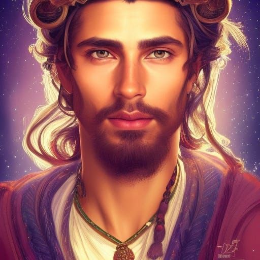 Gypsy Man with Galaxy Mind: Fantasy Portrait