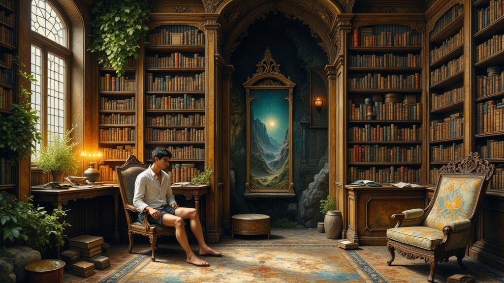 Men Absorbing Wisdom in a Bookroom, Tchelitchew Style