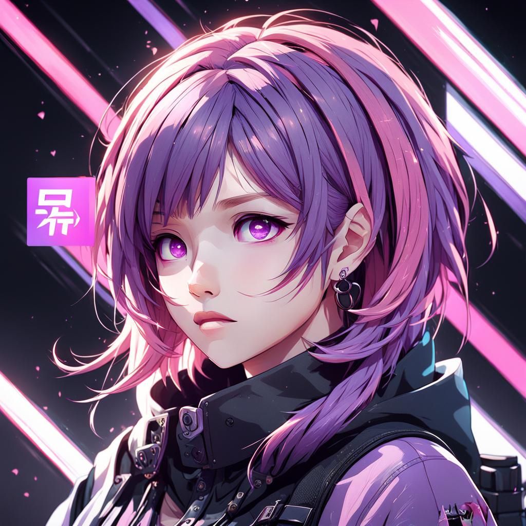 Anime Girl with Purple and Pink Hair