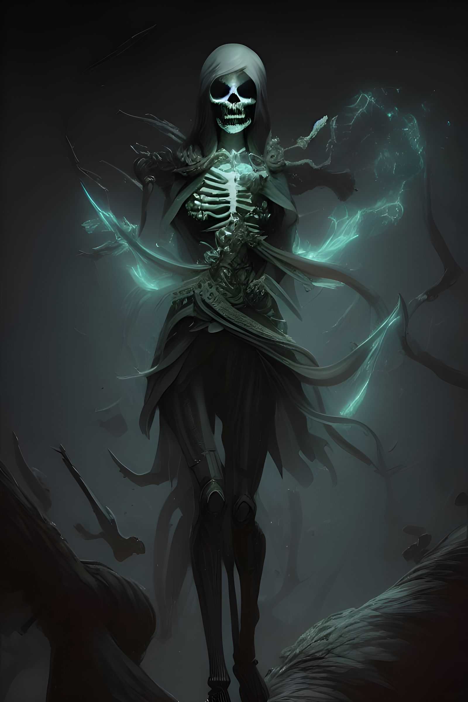 Elegant Female Lich with Green Magic in Digital Art