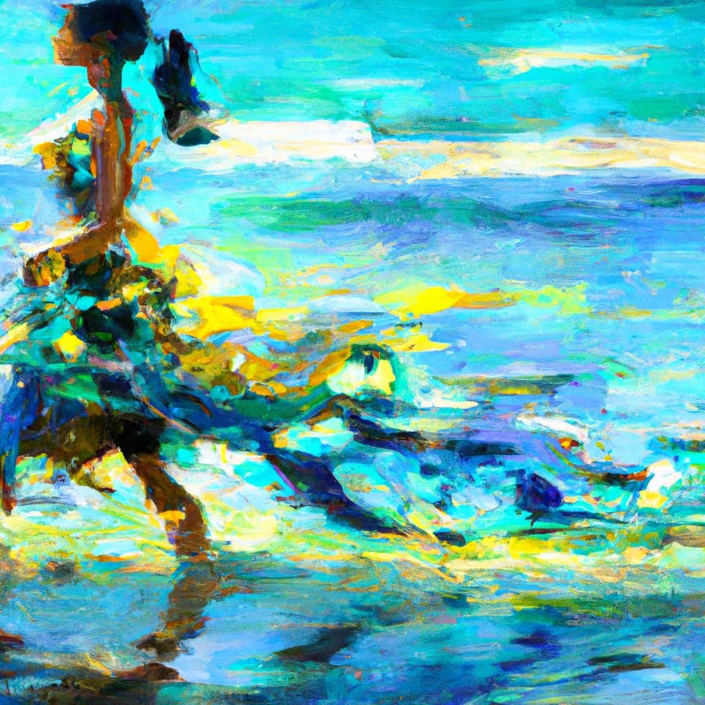 Impressionist Woman Walking on a Beach