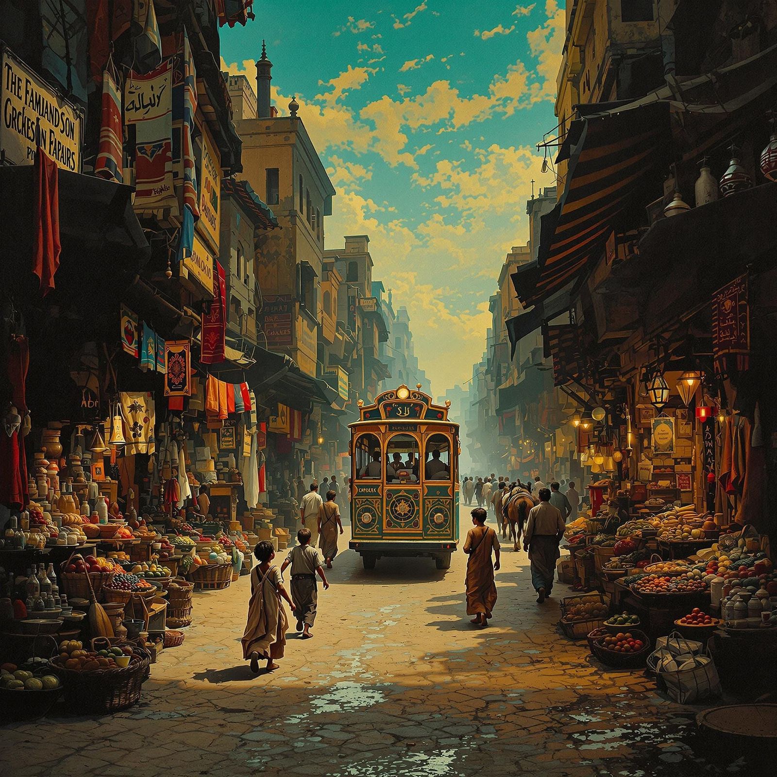 Bustling 19th Century Middle-Eastern Market Alley
