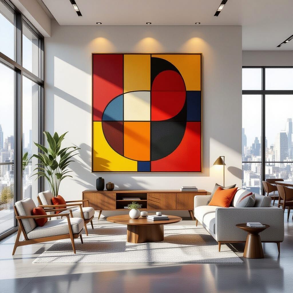 Mid Century Modern Painting in Luxurious Minimalist Living R...