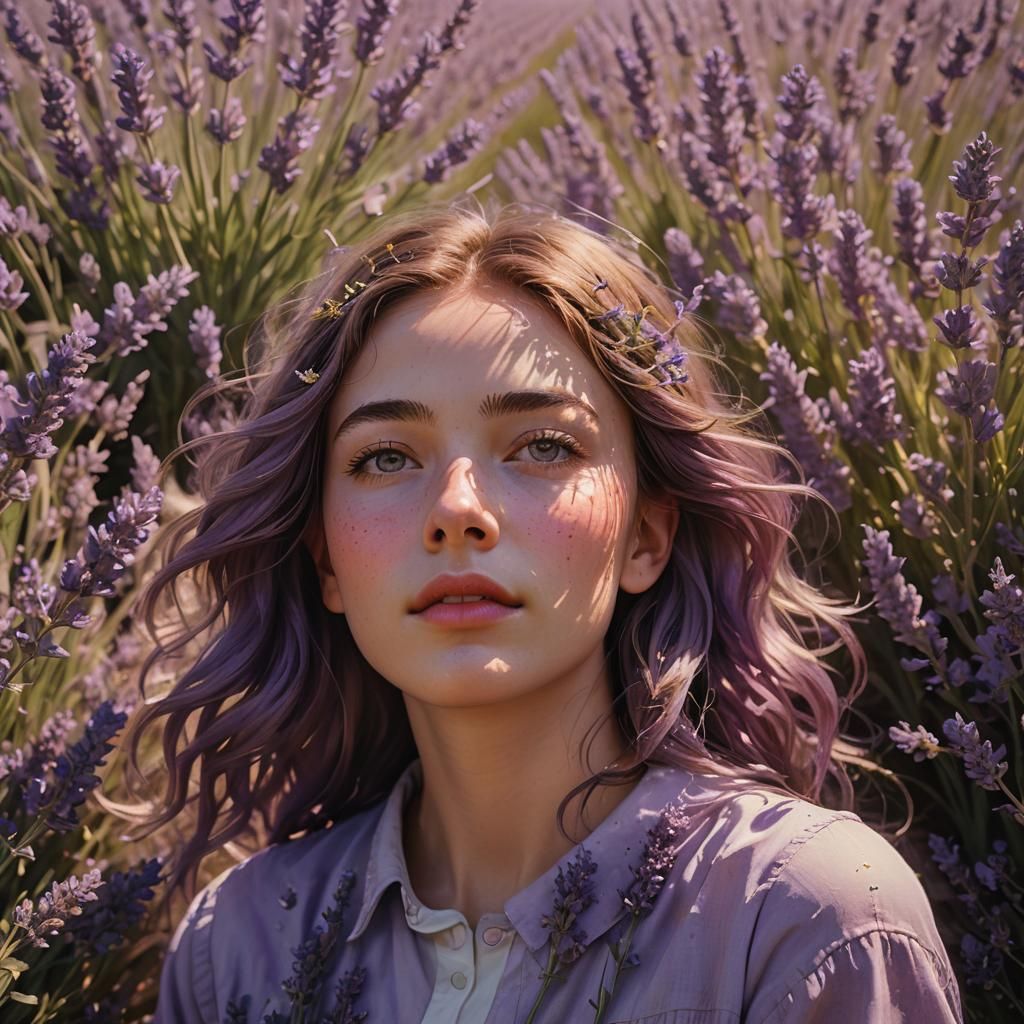Teenage Girl in Lavender Field: Hyperrealistic Concept Art
