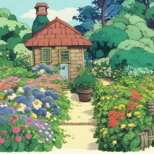 Charming Cottage Garden in Gouache Style