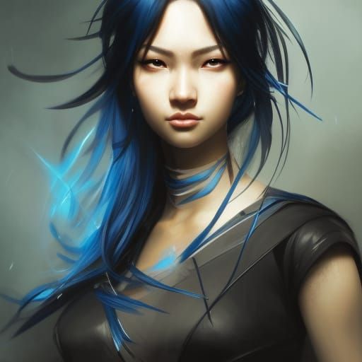 Assassin Portrait with Blue Feathers, Hyperdetailed Art