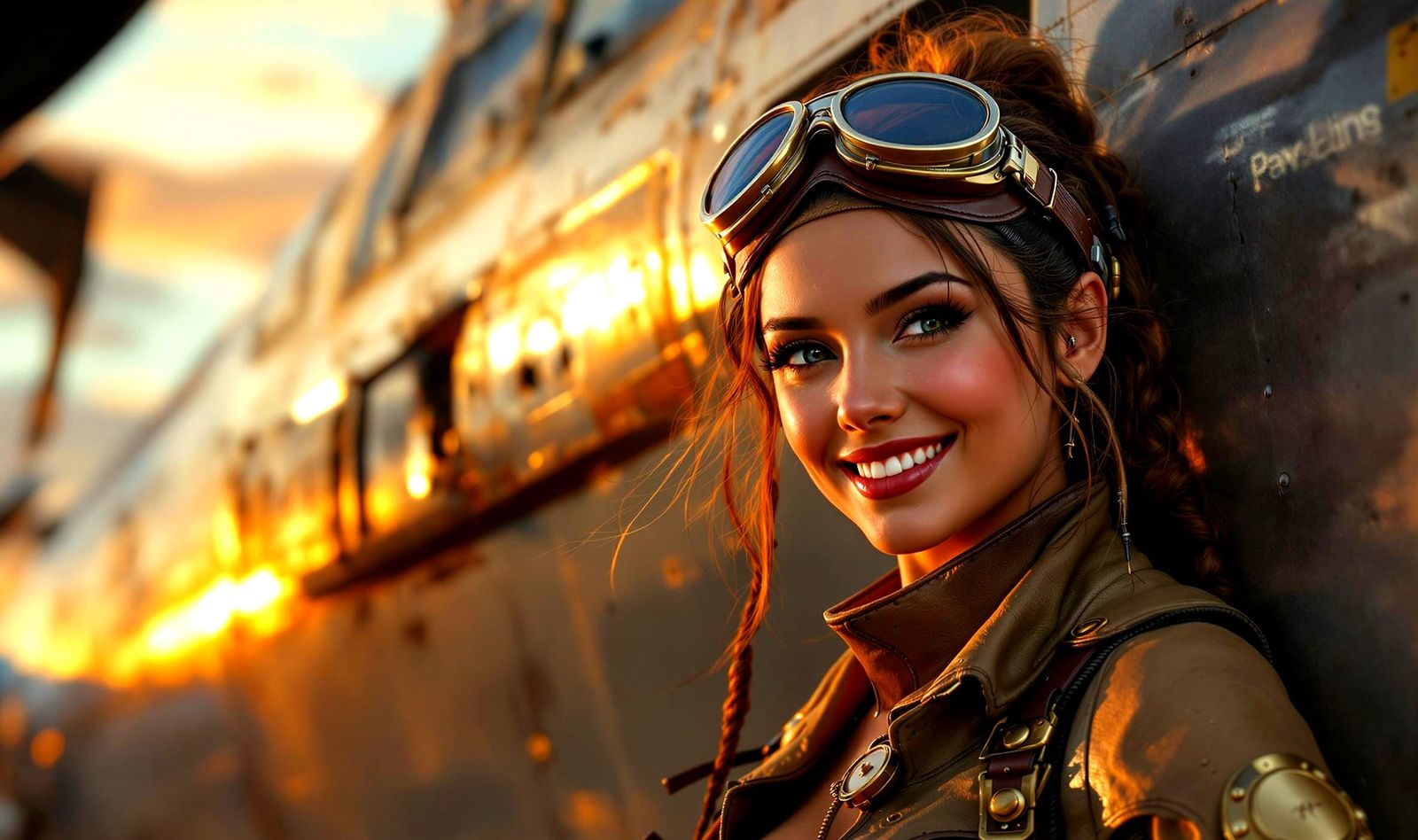 Steampunk Aviatrix in Golden Hour