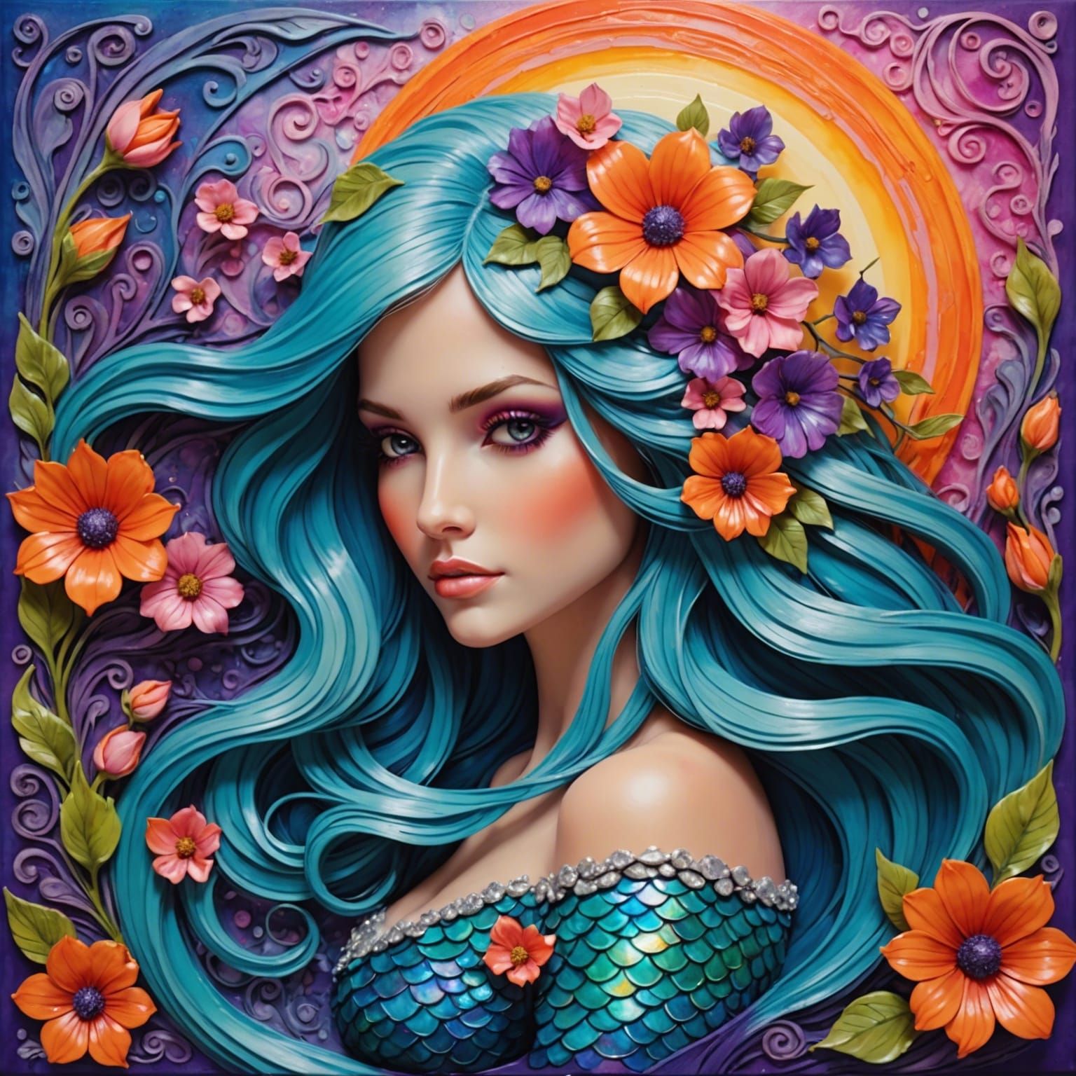 Sun-Kissed Mermaid in 3D Decoupage Relief