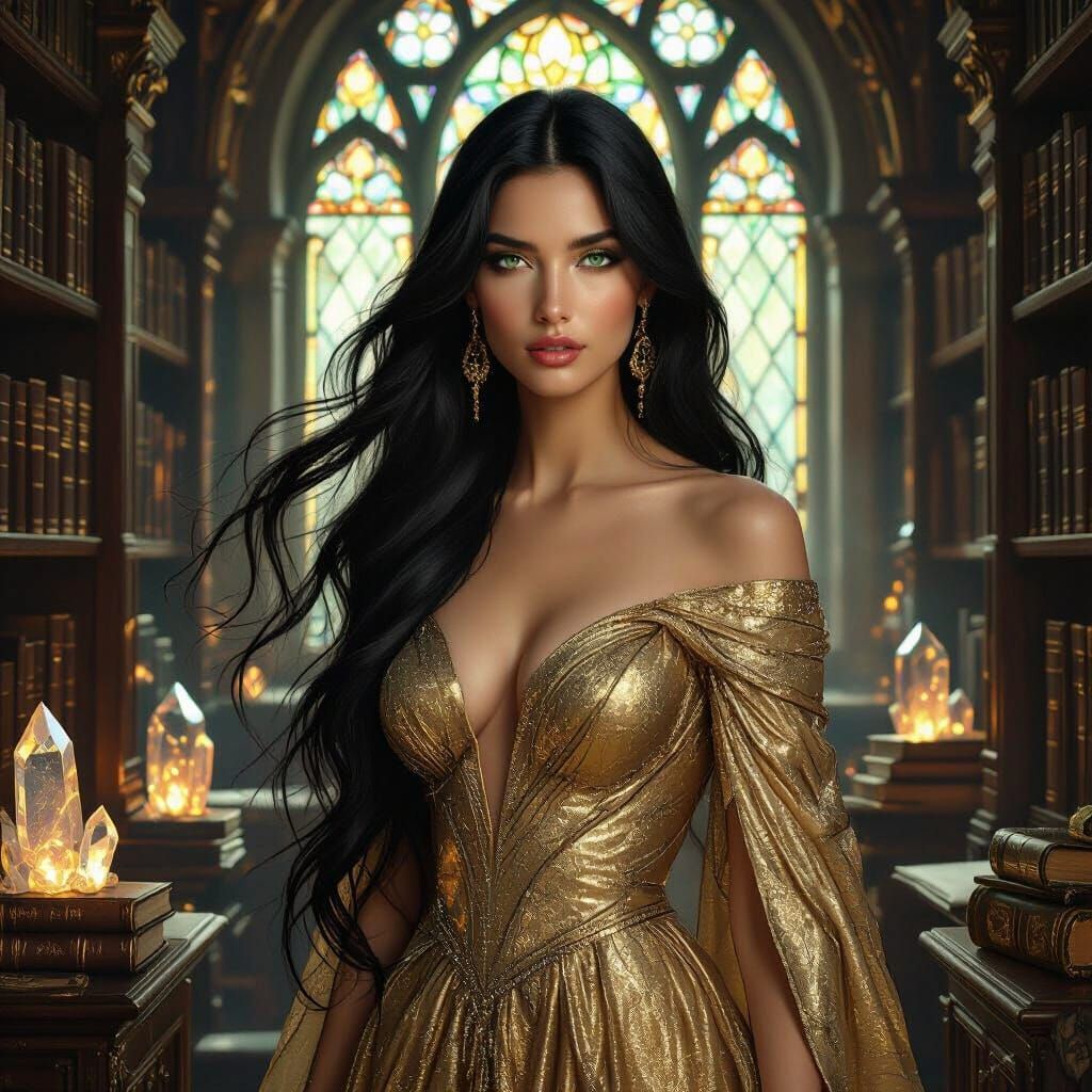 Woman in Gold Gown, Pre-Raphaelite Style