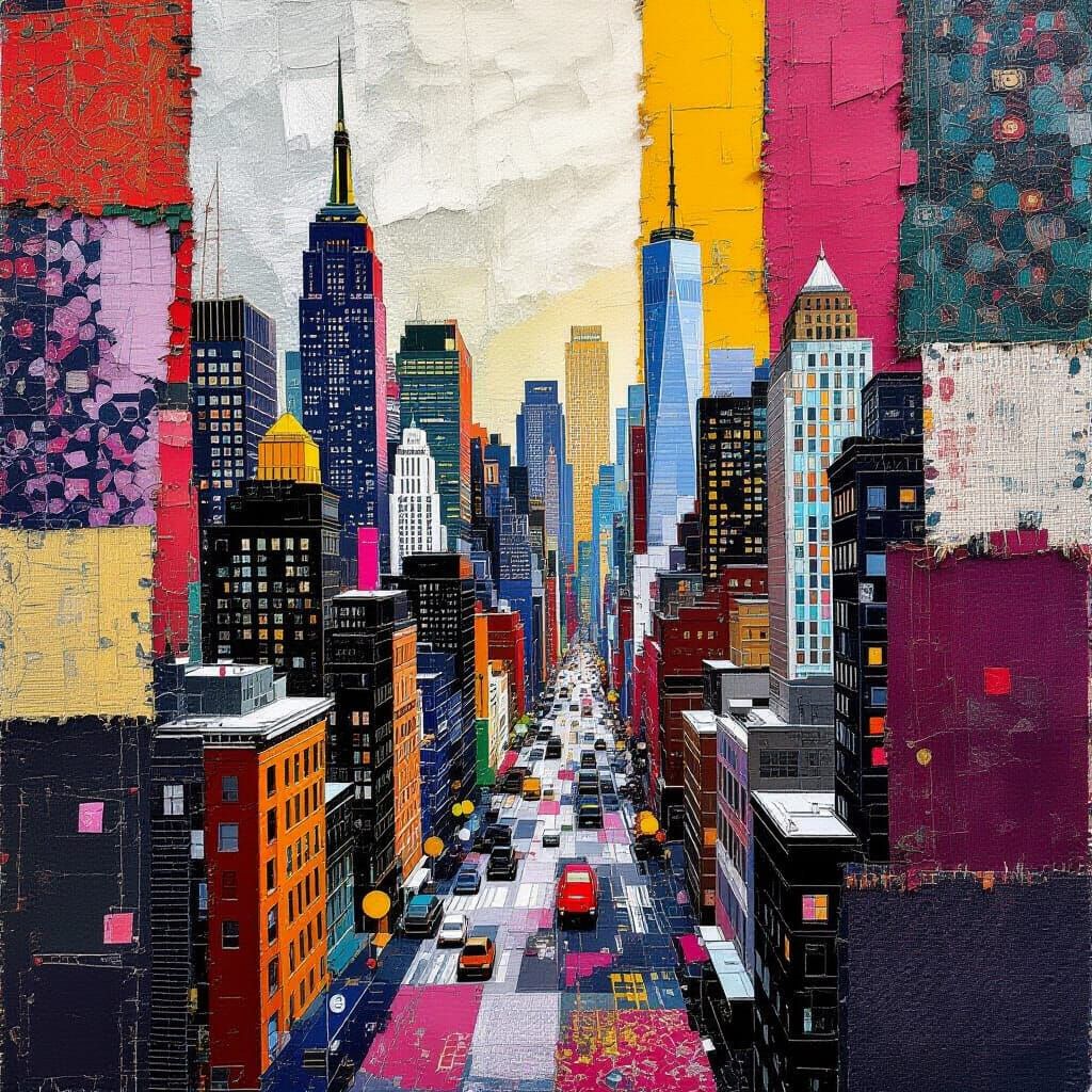 Vibrant Mixed-Media Cityscape Collage