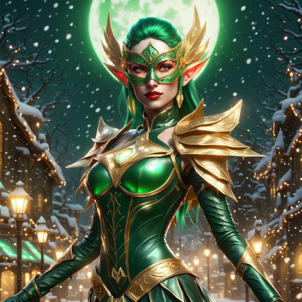 Heroic Elf in Christmas Armor with Neon Wings