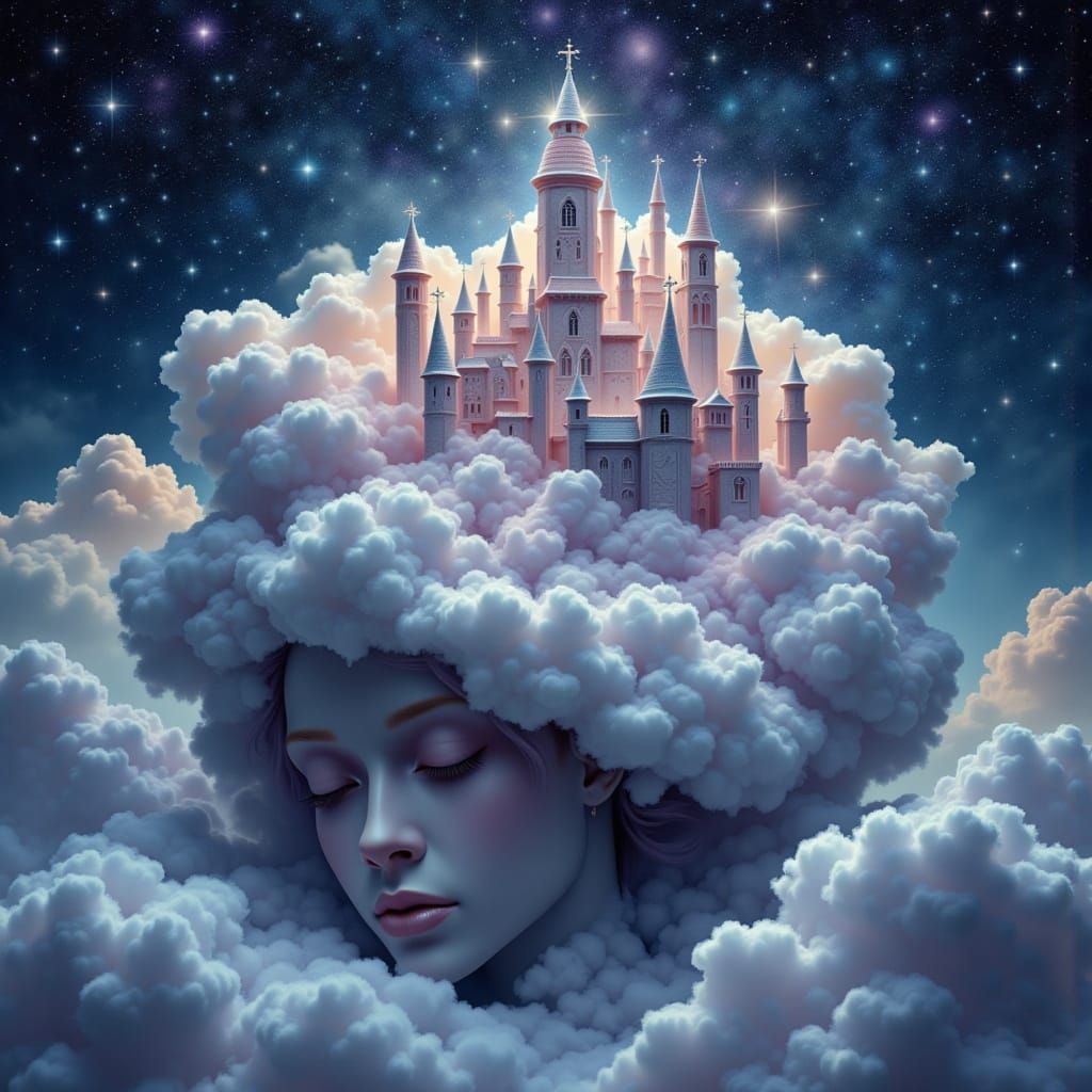 Ethereal Cloud Castle Emerges from Daydreamer's Head