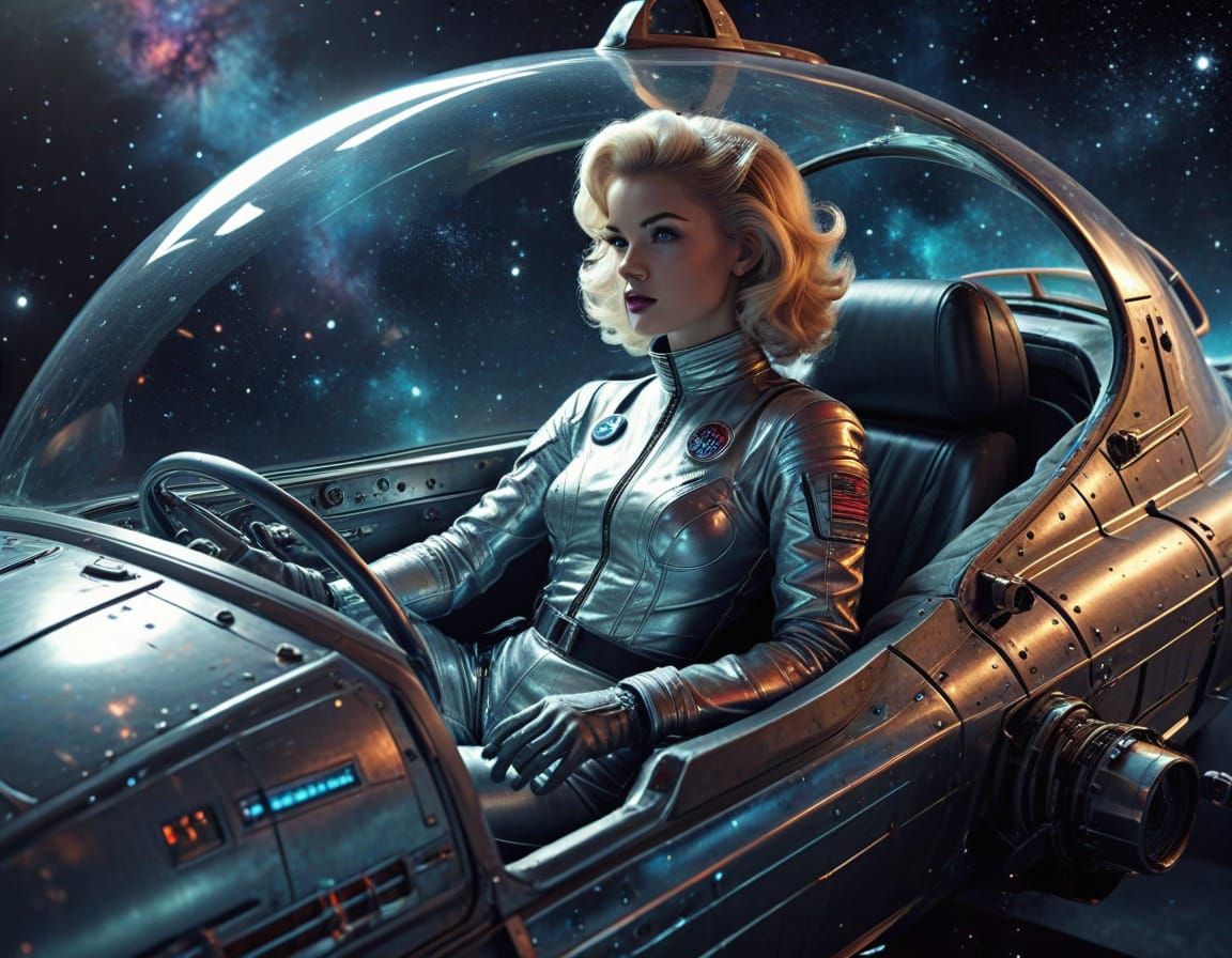 Retro Futuristic Space Age Pinup Cruising Through Celestial ...