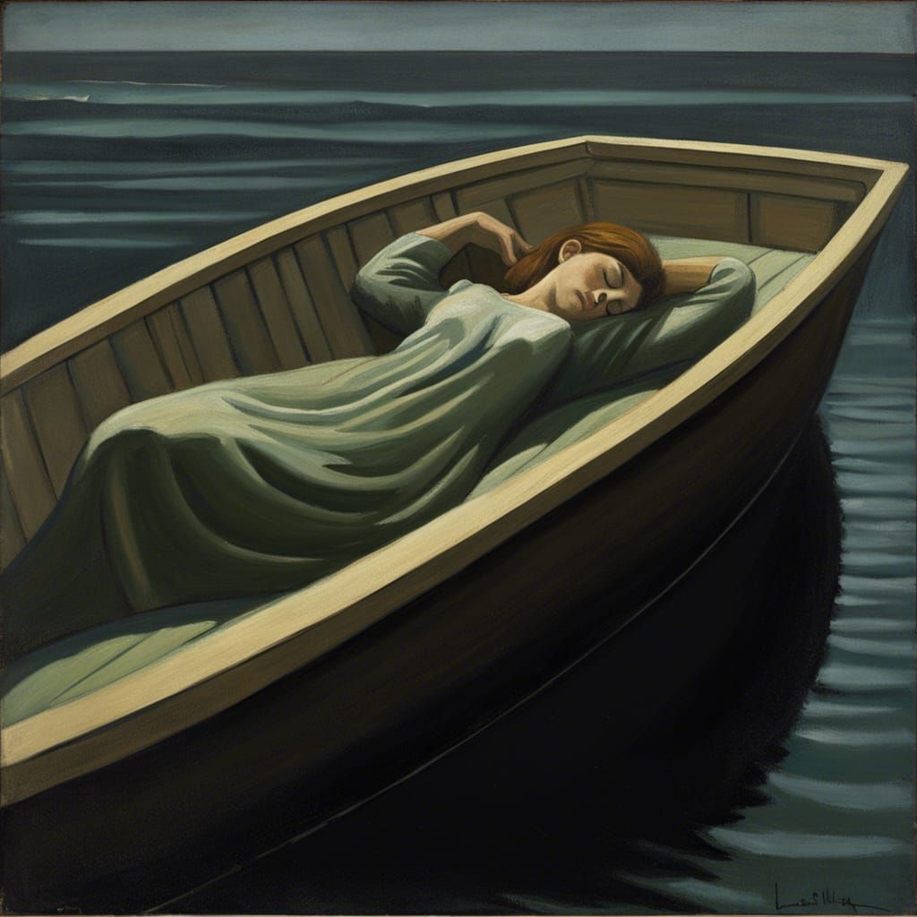 Woman Asleep in Boat Bed, Spilliaert and Gurney Style