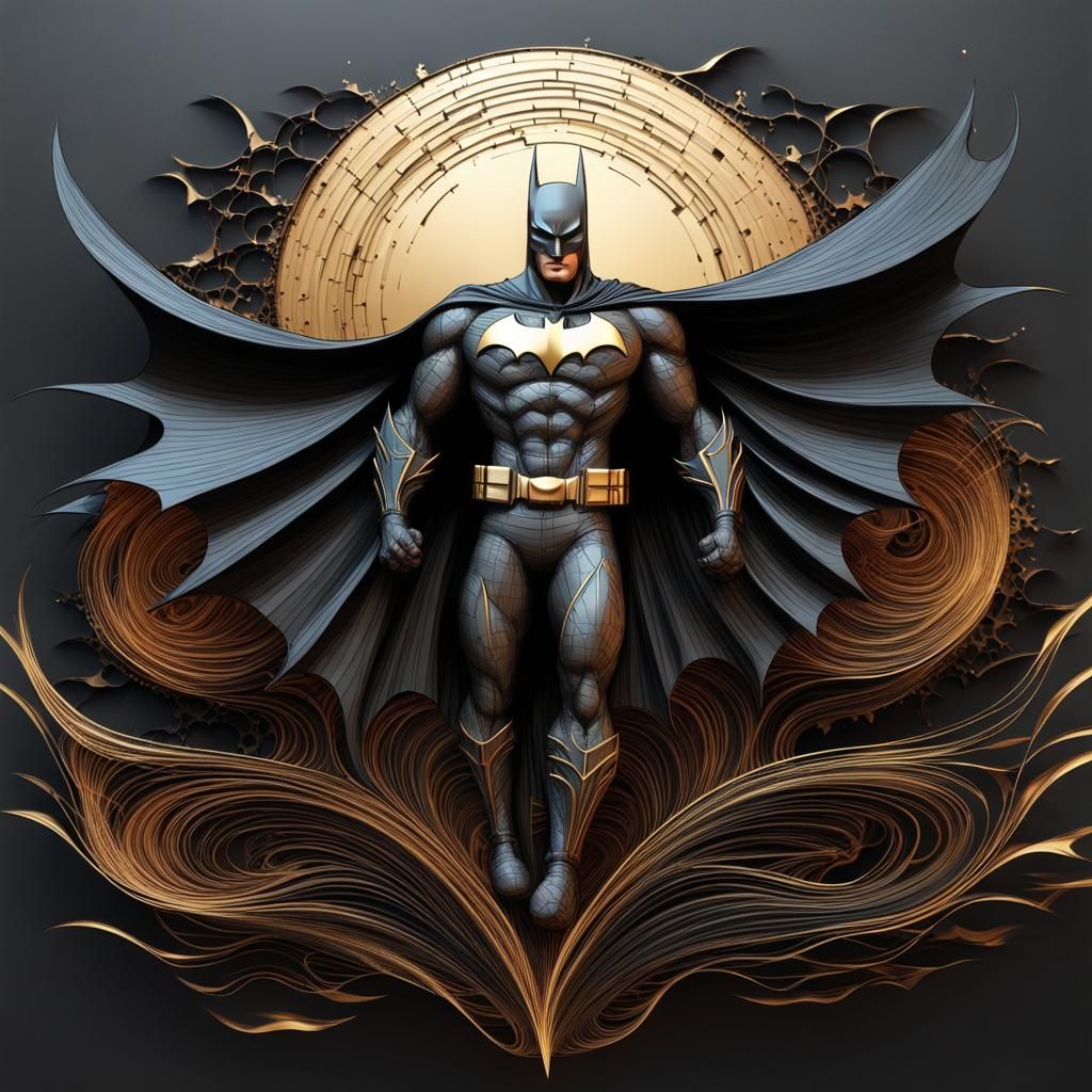 Batman and Batwoman Wired Sculpture Flying Over Gotham