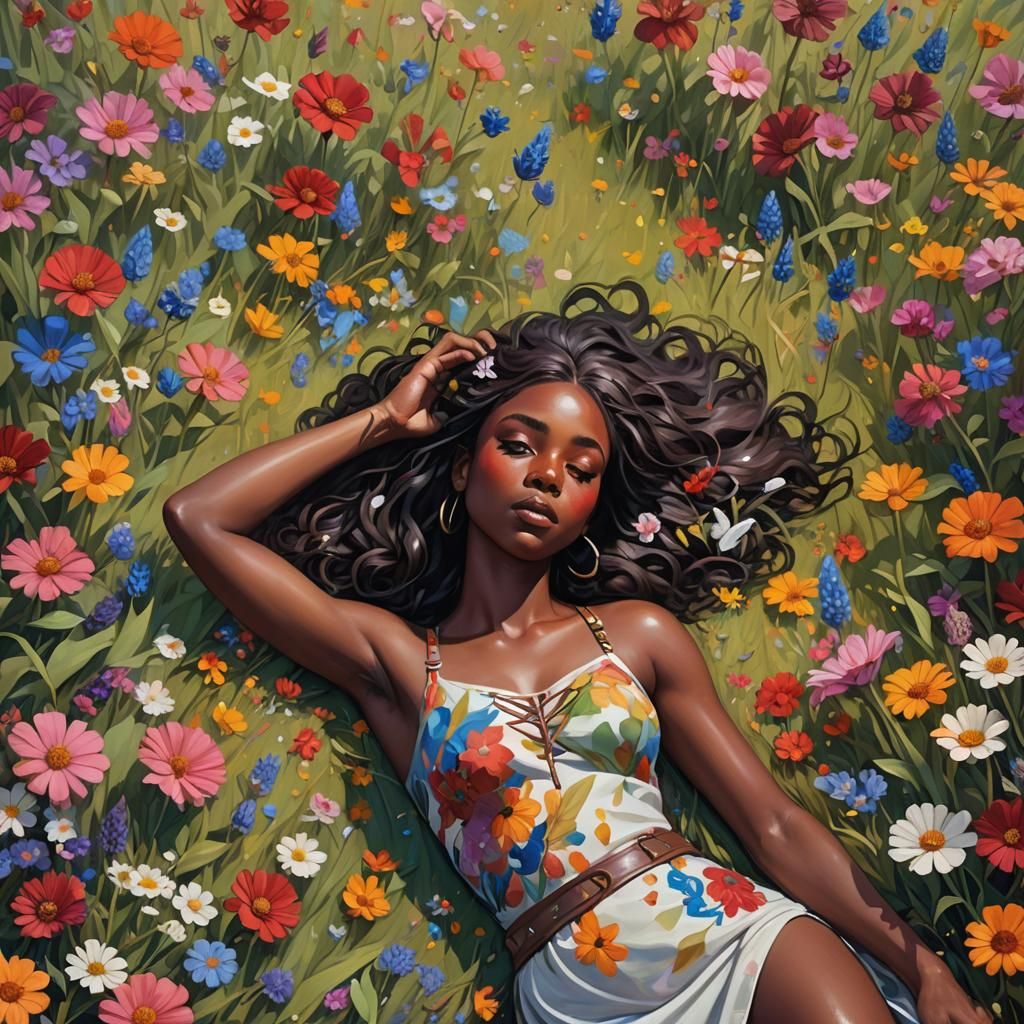 Girl in Meadow: Vibrant Oil Painting