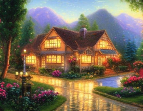 Idyllic AI Landscape in Kinkade Style