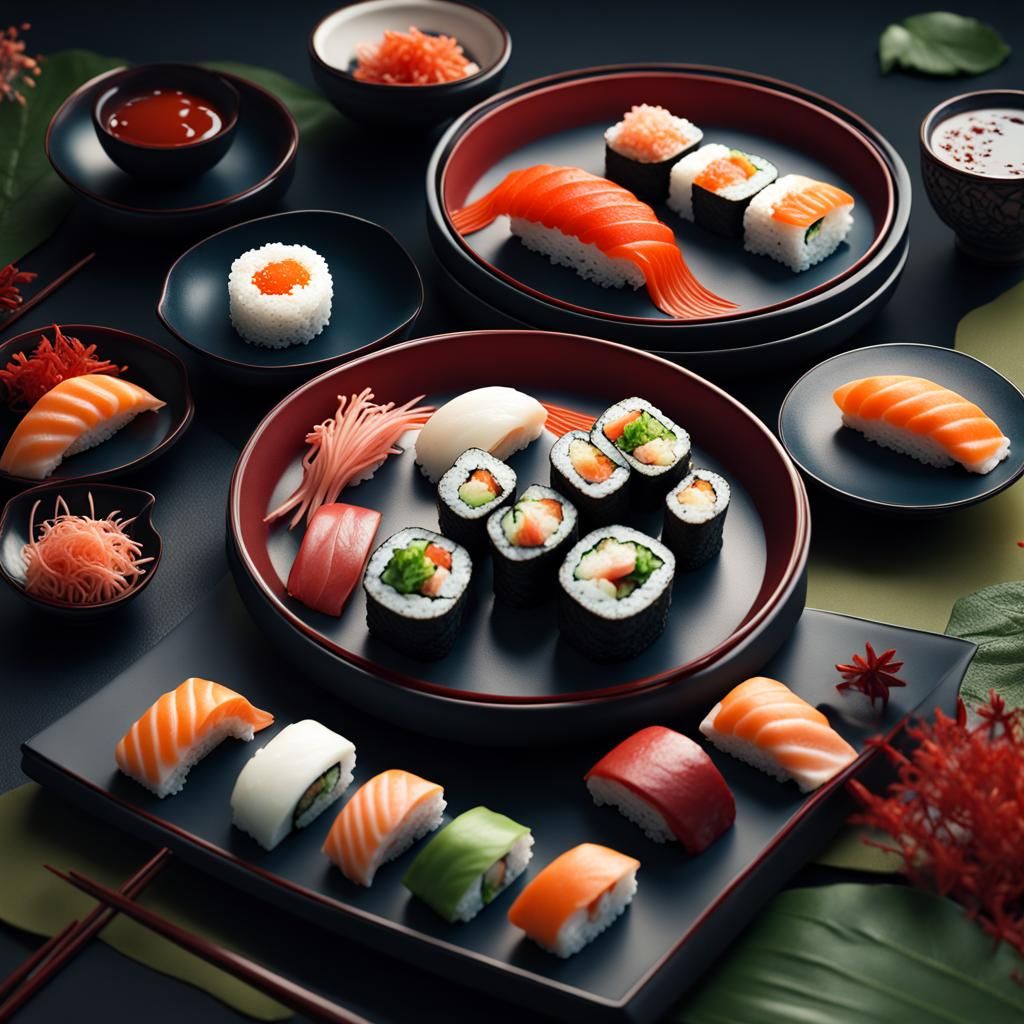 Sushi with Soy Sauce: Detailed Matte Painting