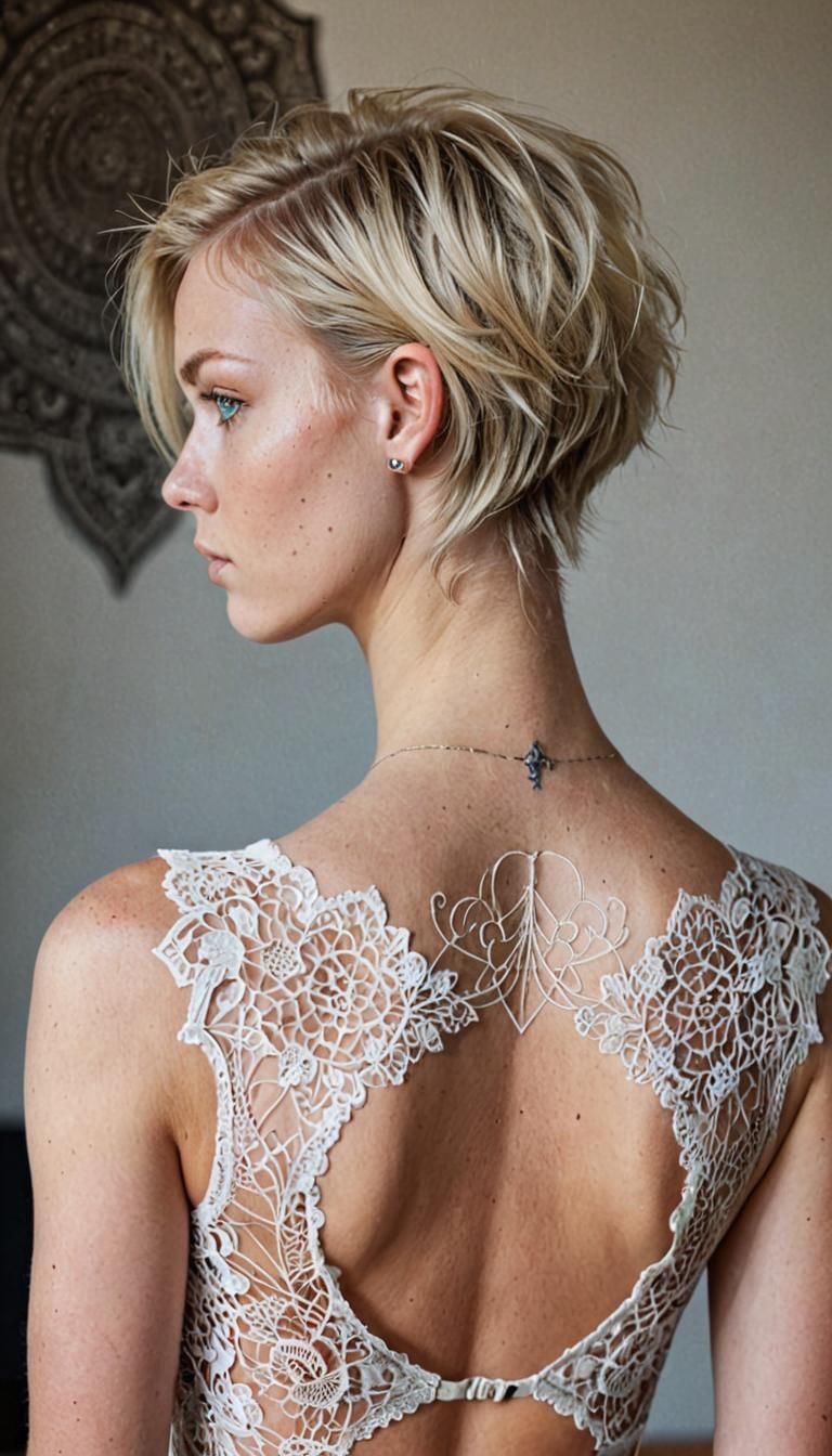 Swedish Model with Mandala Tattoo in Lingerie