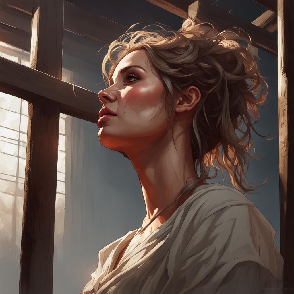 Grateful Woman Freed at Gallows: Hyperdetailed Portrait