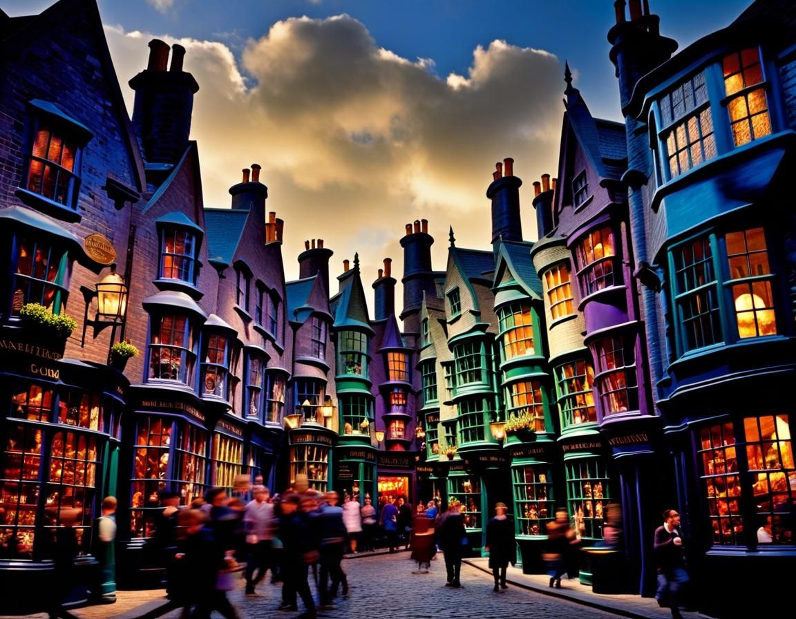 Busy Street Scene of Diagon Alley