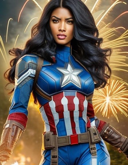 Captain America Woman in Fantasy Universe, Detailed Art
