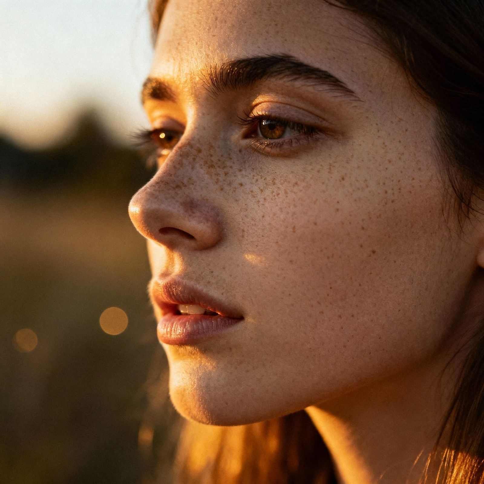 Close Up Portrait of a Freckled Face in Ambient Light