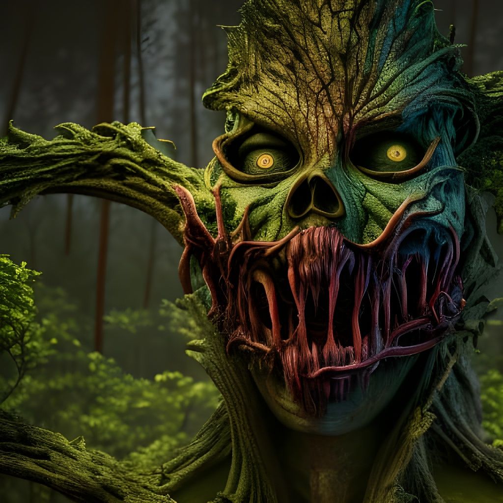 Terrifying Banshee in Dark Forest, Maximalist Style