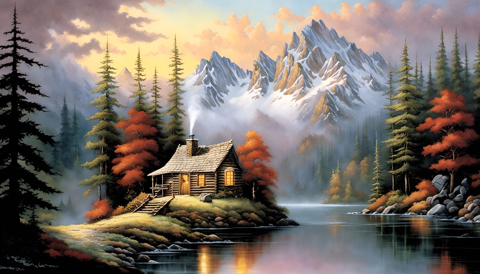 Mountain Cabin in Ethereal Fantasy Style