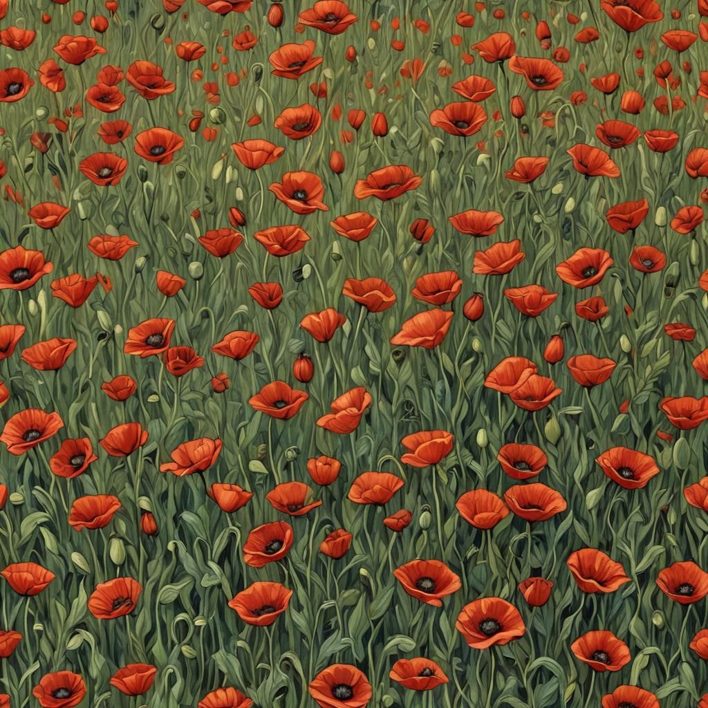 Hyperrealistic Red Poppy Field in Van Gogh Style