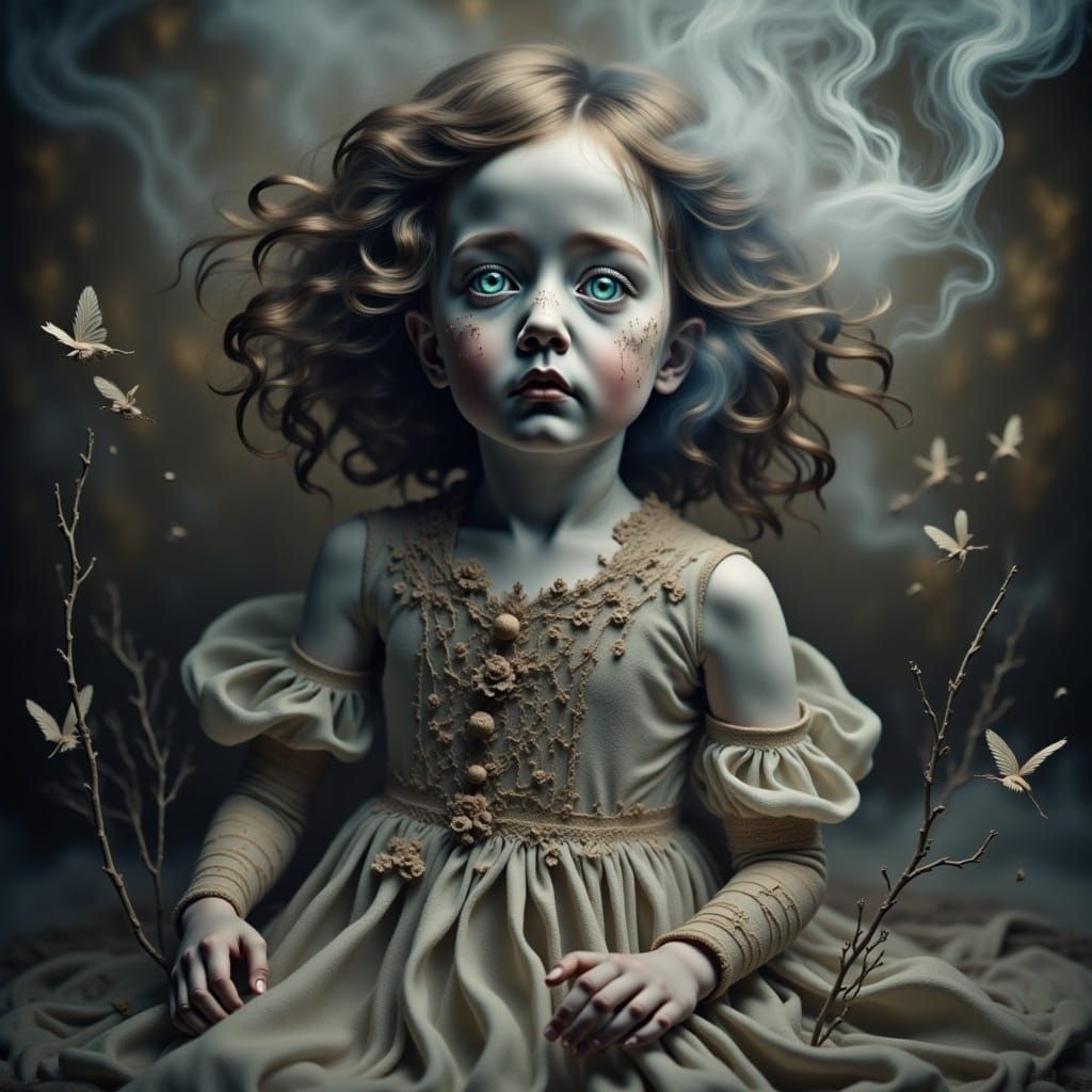 Eerie Porcelain Doll with Glowing Eye