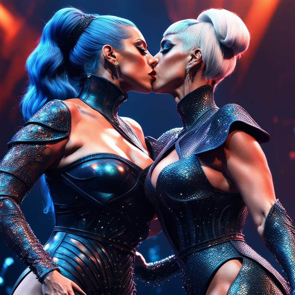 Pop Stars Kissing Passionately: Detailed Digital Painting