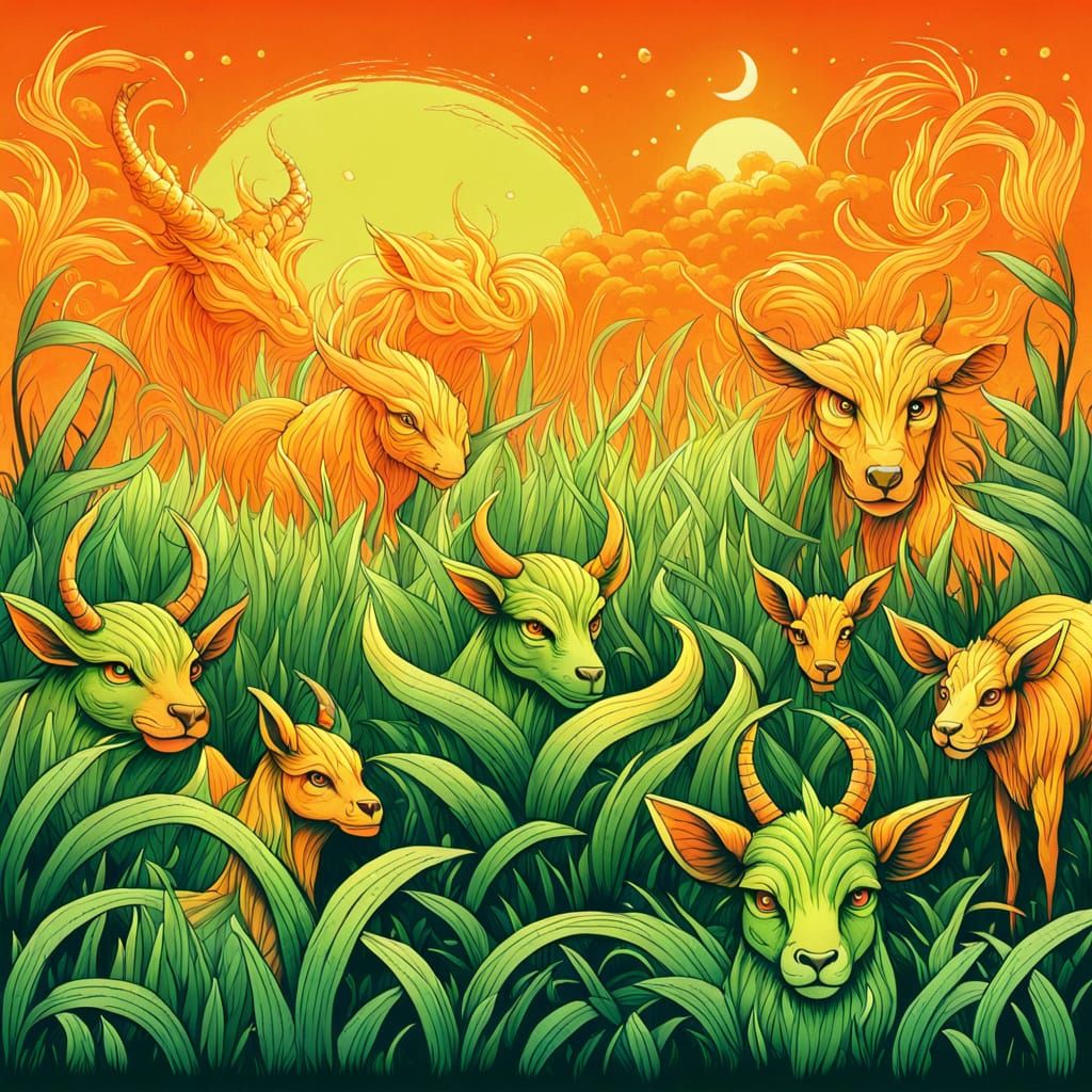 Neon Orange Grassland with Complementary Colors