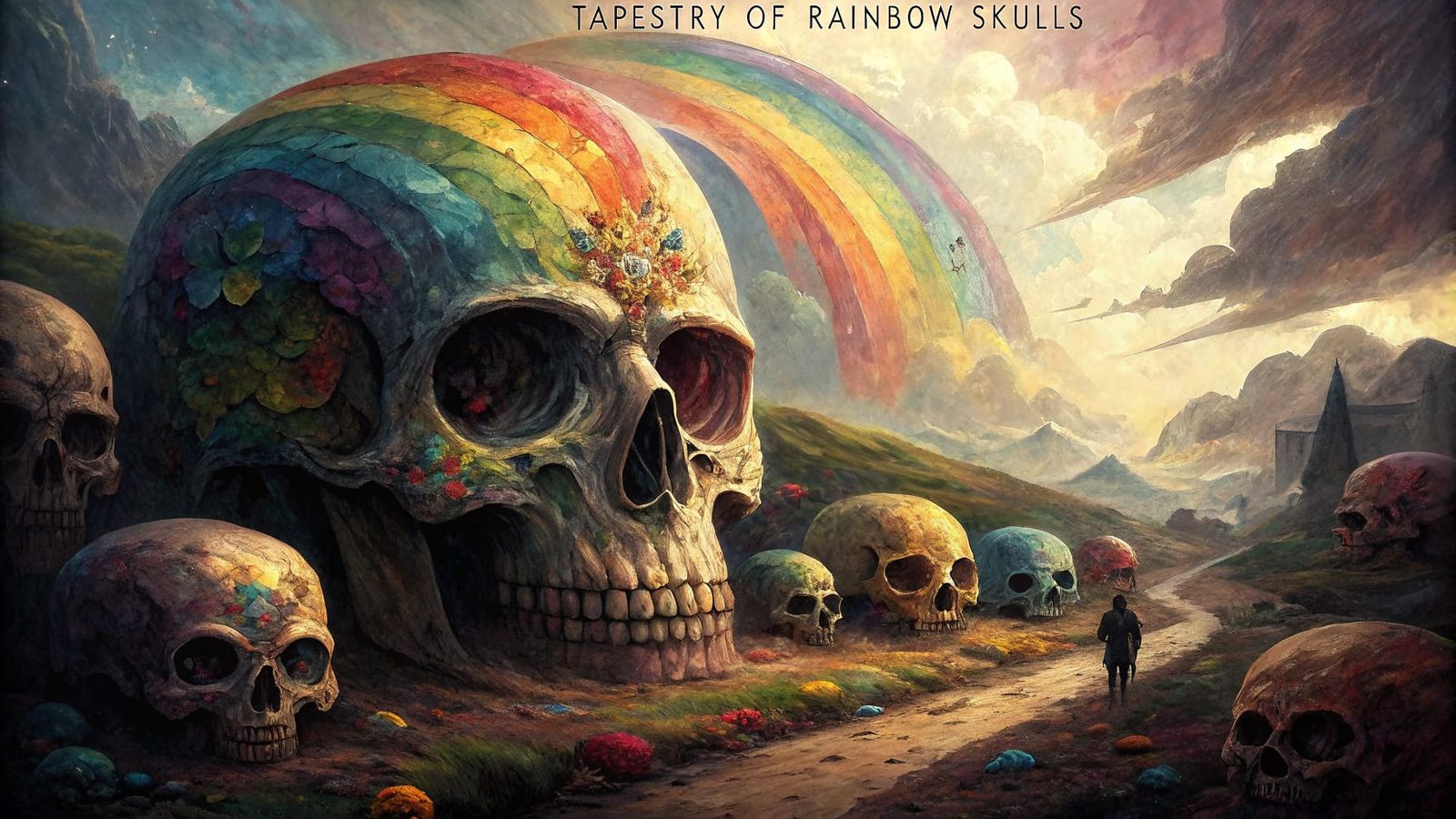 Stunning Rainbow Skull Tapestry in Neo-Expressionist Style