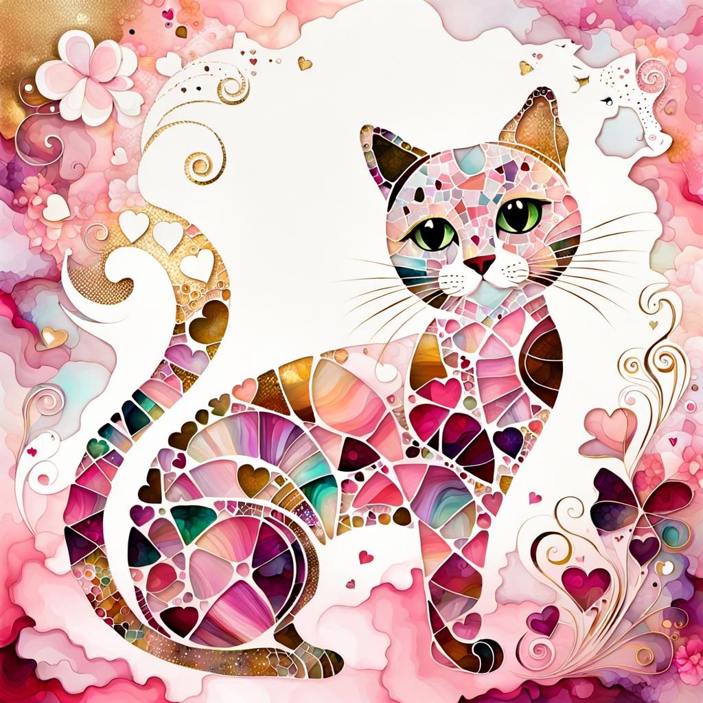 alcohol ink beautiful mosaic cat silhouette