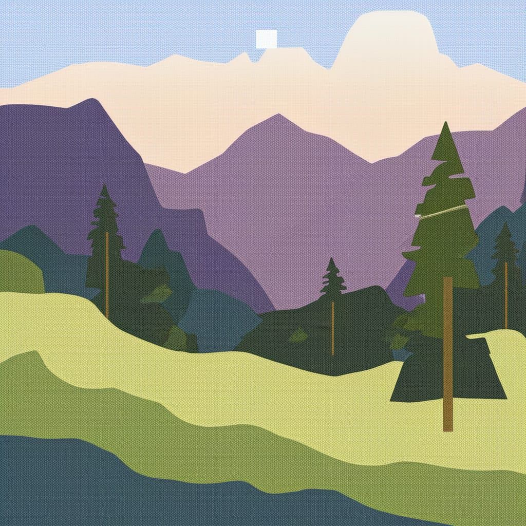 Gingham Landscape in Vibrant Colors