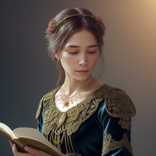 Serene Reading Beauty in Elegant Artgerm Style