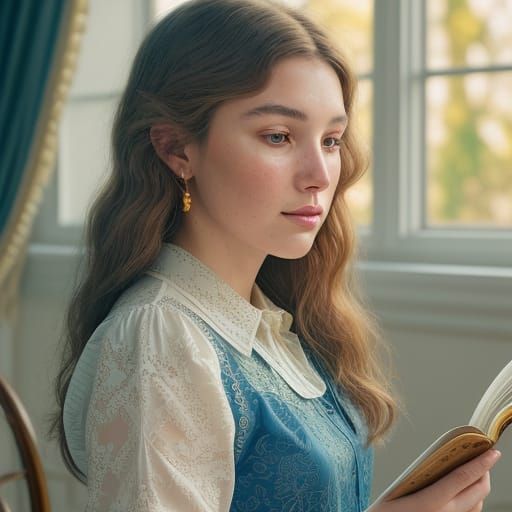 Elegant Lady Reads in Soft, Warm Light