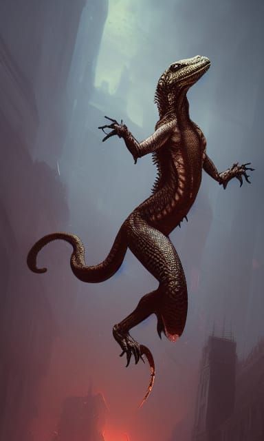 Lizardwoman Dark Fantasy Concept Art in Deep Color