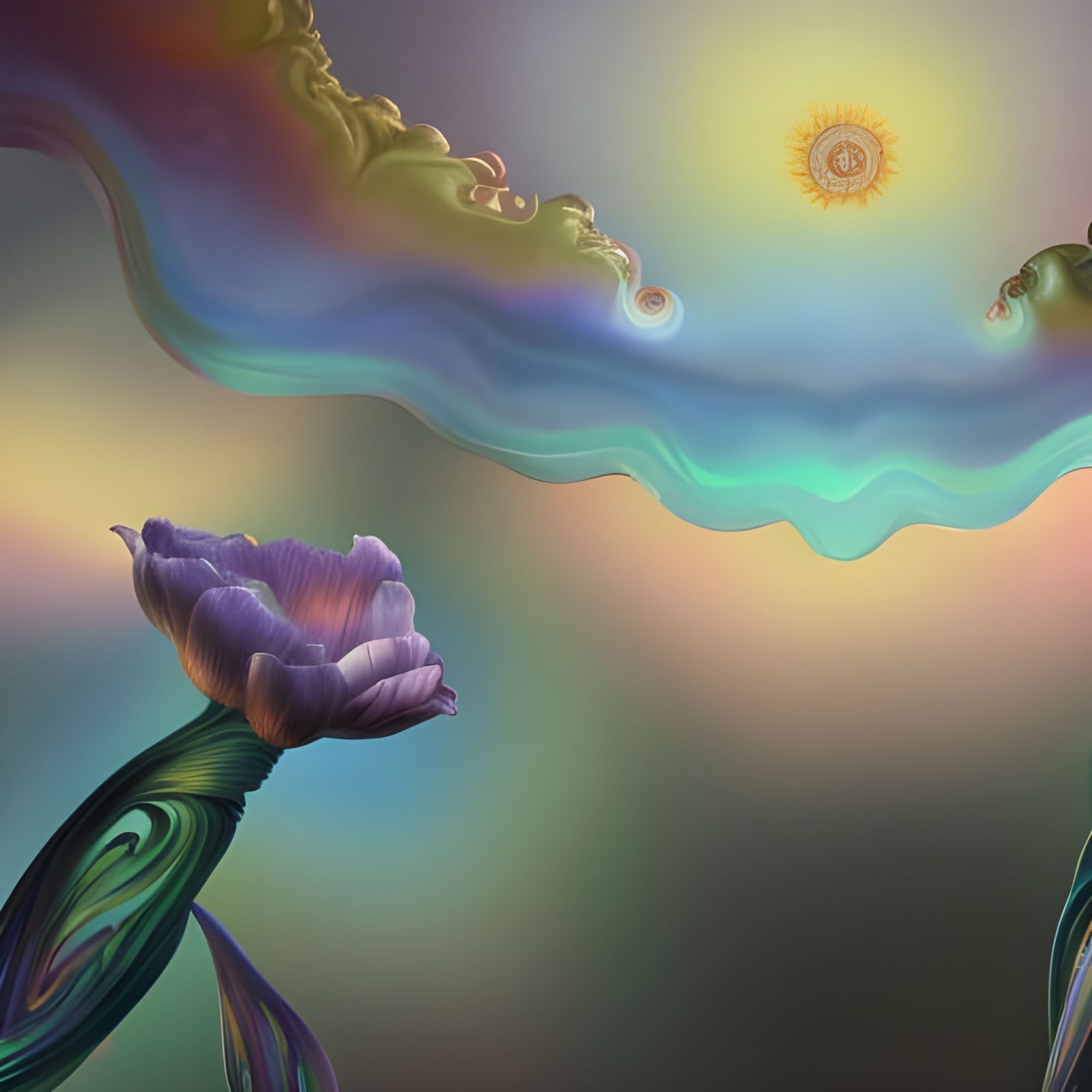 Iridescent Fantasy Landscape with Flowers in Baroque Style