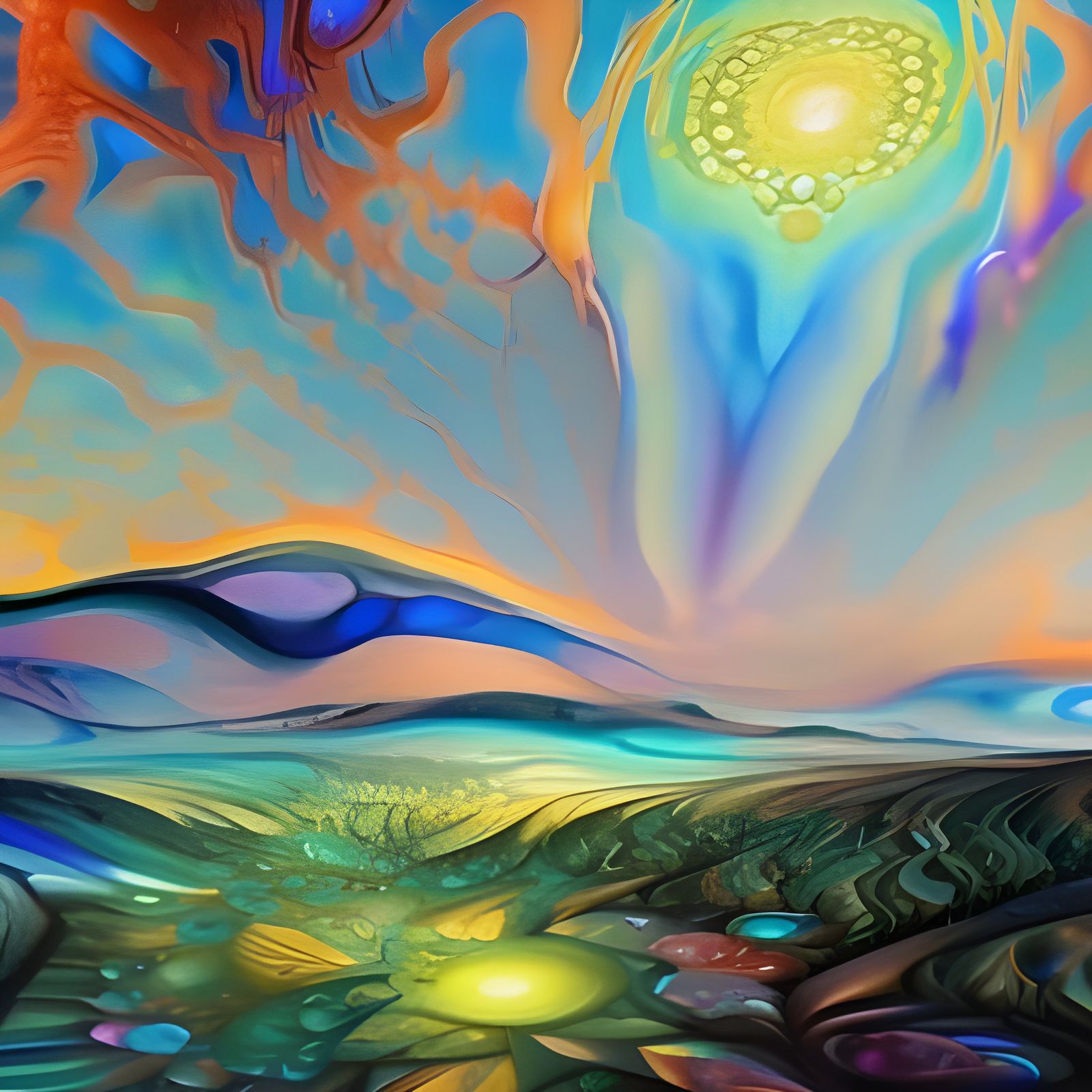 Iridescent Fantasy Landscape in Baroque Style