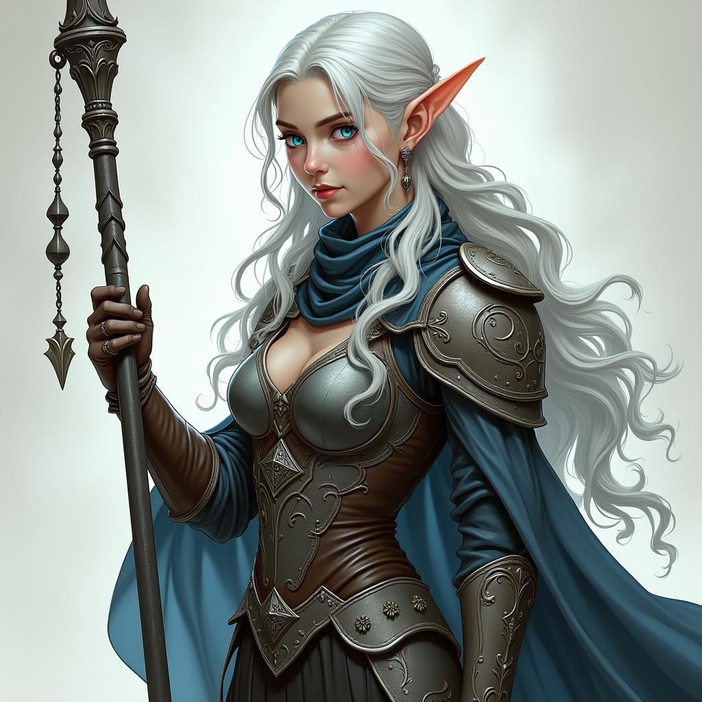 High Elf Cleric in Leather Armor with Quarterstaff