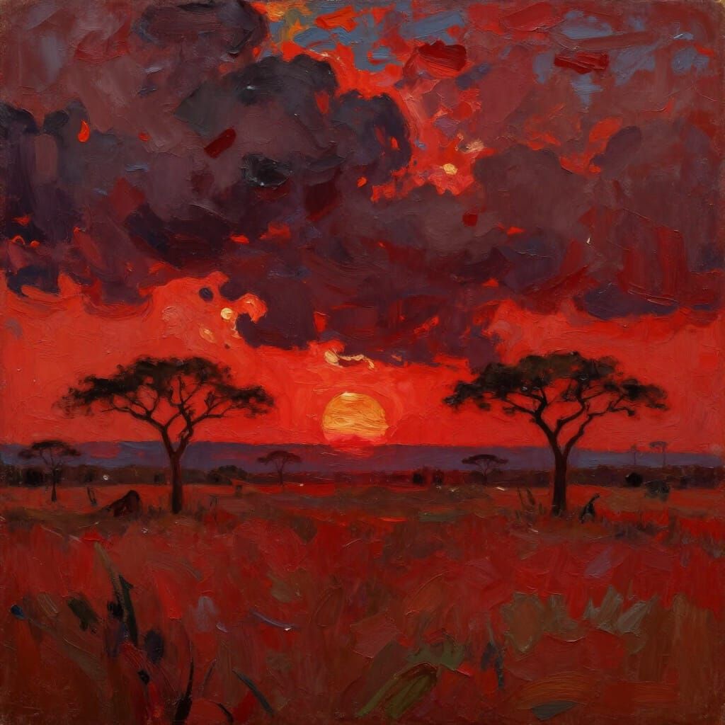 African Savannah Sunset With Storm Clouds